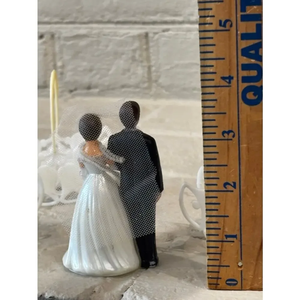 Vintage Wedding Cake Topper Bride Groom Bells Candle Holders 1960s